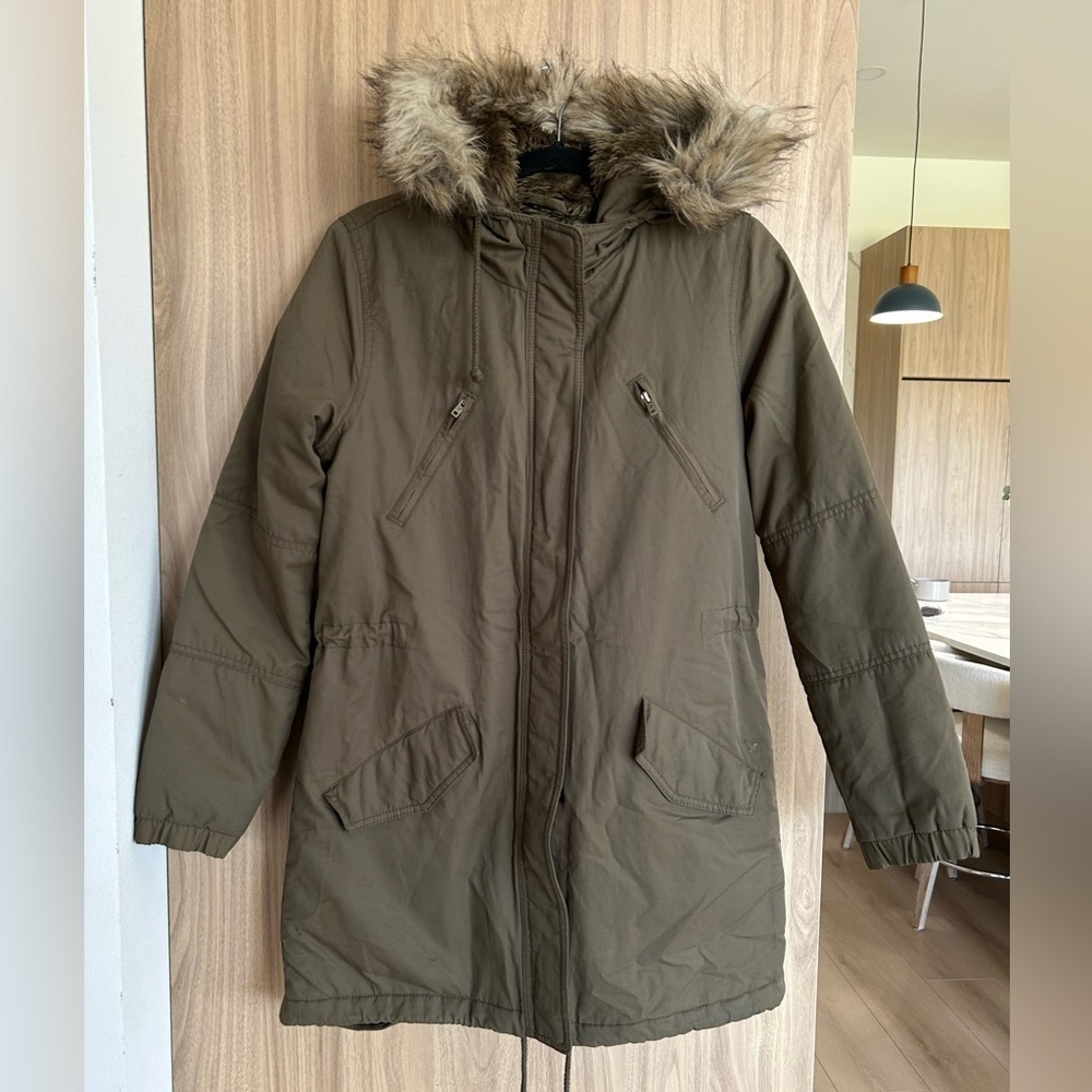 American Eagle Jacket Sharpa Womens Military Style Hood army green Small - Picture 1 of 7